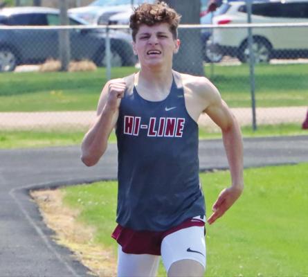 Hi-Line’s Ryker Evans took first in both the 200 and 400 at the FKC Meet Friday.
