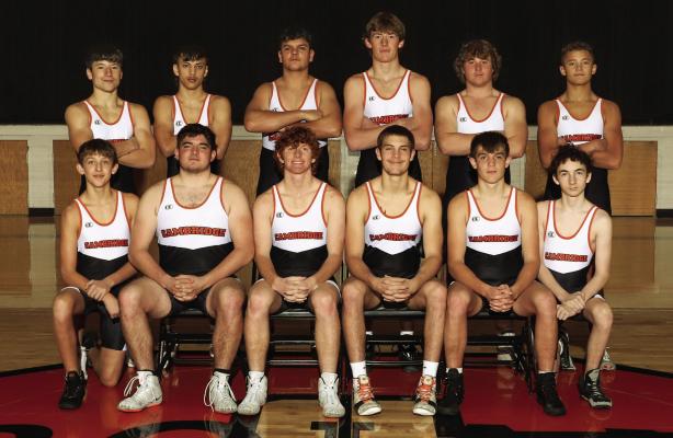 The Cambridge wrestling team is pictured above as follows, front row, from left: Alyk Gray, Trev Burke, Micah Gerlach, Colton Perks, Carter Shoemaker, Brandon Cook; back row: Devan Rodriguez, Viktor Rodriguez, Angel Torres, Kaden Klumpe, Myles Stanton, Quinton Meyers