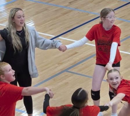 Three Cornhusker volleyball players held a spring camp in Hastings last Sunday with Arapahoe students Molly Leising and Emma Houser among several girls attending. They enjoyed meeting Laney Choboy, Andi Jackson and Olivia Mauch.