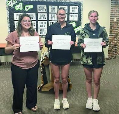 Consolidated Community Scholarship recipients this year are left-right: Taren Sailor of Maywood, Blayklee Farr of Maywood, Karissa Stengel of Welfl eet.