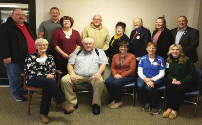Pictured (front L to R) Barb Langley, Mike Langley, Brenda Hayes, Kathy Benson, Jamie Vontz, Pictured (back L to R) Sam Jaeger, Tyler Cappel, Debbi Runner, Reg Warner, Linda Sandman, Russ Wood, Lisa Shifflet and Rotary District 5630 Governor Elect - Bob Mayber.