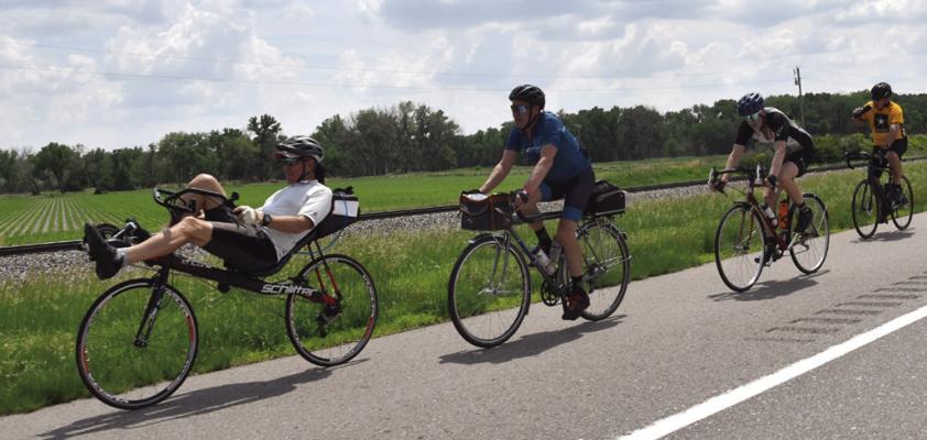 Cyclists participating in the Bike Ride Across Nebraska make their way toward their next overnight town.