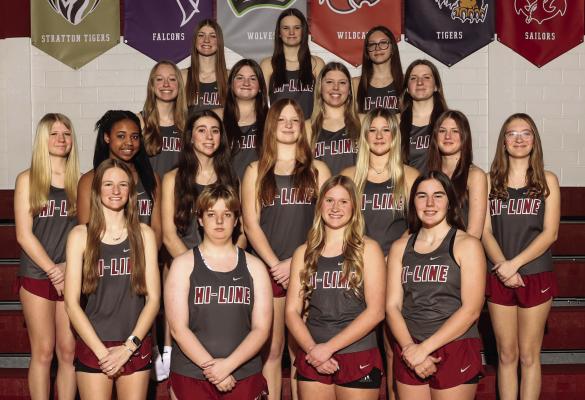 Members of the Hi-Line Girls Track &amp; Field Team are pictured as follows, Front Row (L-R): Olivia Wall, Haley Morain, Bentley Stubbs, Kara Brockman; 2nd Row (L-R): Bristol Kubert, Maryah Oberg, Hailey Edwards, Berkley Reiners, Raelyn Toberer, Charley Kerznar, Isabelle Exstrom; 3rd Row (L-R): Lauren Cunningham, Chandy Masten, Piper Puls, Kylee Kubert; 4th Row (L-R): RiLee Schutz, Whitney Wall, Klaire Pohl. Photo by H2O Photography