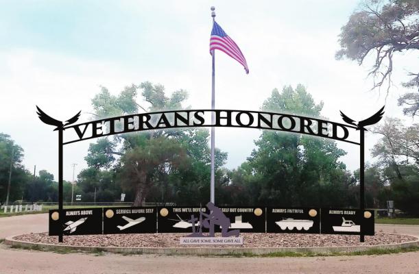 Above is a graphic rendering of what the new Veterans Memorial in Cambridge will look like when completed, though some changes have been made. The first four plates, honoring branches of the military, were installed just before Veterans Days, as pictured at right.