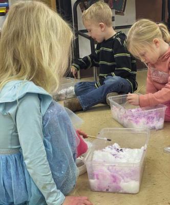Sometimes the best lesson taught isn’t one that was in the plan! On Friday, the Elwood Pre-K students took advantage of the frigid temps and new snow to learn all about ‘Frosty’ things. They painted snow, watched a bit of Frosty the Snowman and ice skated all within the warmth of their classroom! It was a great way to begin learning about clothing as well as new science and art concepts!