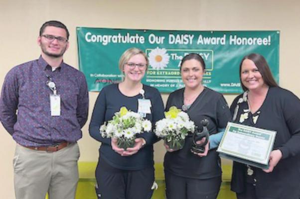 Taylor Livingston, RN was honored with the DAISY award in May. Also nominated for this year’s DAISY Award was Kinsley Pearson. Pictured are left to right: Clay Jordan, Chief Nursing Officer; Kinsley Pearson, RN; Taylor Livingston, RN; Jessica Fisher, Chief Executive Officer.