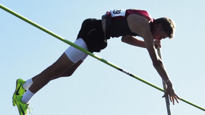 Hi-Line’s Cooper Knackstedt cleared a height of 11’6” in the pole vault at the state meet.