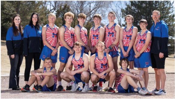 Members of the 2024 Medicine Valley Boys tRack and Field team are pictured as follows: Front Row: L-R - Lucas Einspahr, Austin Roblee, Louie Doyle, Payton Newcomb-Snyder Back Row: L-R - Coach Kelli Wiiest, Coach Diana Klein, Aiden Jones, Brody Senff, Ethan Brown, Mason Roblee, Kael Garrett, Shya Gudaitis, Adin Nelsen and Coach Derek Bantam Not Pictured: Coach Scott Johnsen