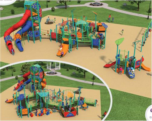 Proposed renderings of what the new playground at McKinley Park in Cambridge could look like.
