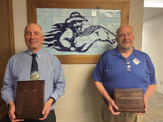 Mr. Don Ellicott recieved an Outstanding Service to Nebraska High School Athletics award and Mr. Les Roggenkamp recieved the District V Outstanding Athletic Director award from the Nebraska State Interscholastic Athletic Administrators Association.
