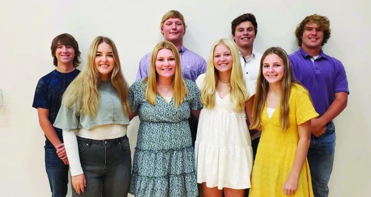 Arapahoe High School Homecoming Candidates this year are Front (l-r) Jadan Schulz, Gentry Warner, Emerson Swanson and Anna tenBensel. Back (l-r) Jacob Moore, Cooper Wendland, Ander Wasenius, and Dylan Bahe.
