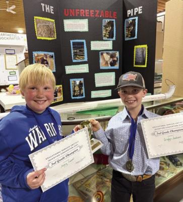 Avery Cappel and Gradyn Andrews won Overall Best 3rd Grade Invention with their “Unfreezable Pipe”.