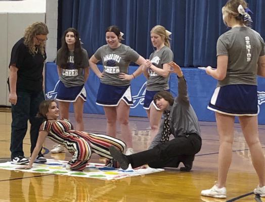 A pep rally was held Monday afternoon for the Arapahoe Bowling team heading to State. Along with cheers and speeches, there was a twister contest and a ride through the downtown business district escorted by the Arapahoe ambulance.