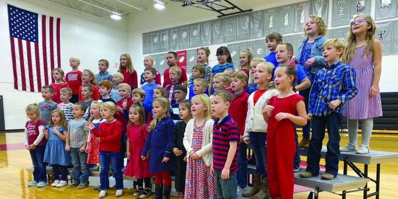 K-2nd grade elementary students involved in the Eustis/Farnam Veterans Day program on Friday.