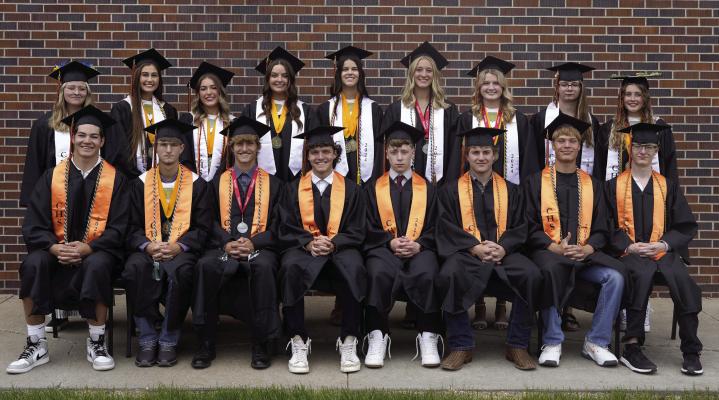 Cambridge Class of 2024 are (L-R, front first) Brohdey Wood, Benjamin Hoberty, Carson Trompke, Wyatt Jackson, Matthew Morgan, Tye Stanton, Hunter Perks, Annon Wolf, Cassie Ummel, Jalen Kent, Brenna Deterding, Kamryn McArthur, Emma Rasmussen, Brylyn Springer, Leah Downer, Trista Wolf, Bailee Ahlemeyer.