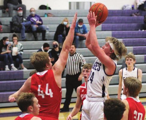 Southern Valley’s Isaak McPhillamy rises for a jumper in the lane against Superior.