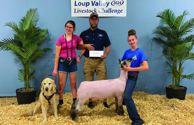 Kolbryn Clason of Beaver City exhibited the 2nd Place Market Wether at the 2024 Loup Valley Livestock Challenge. Clason was also selected as 2nd Place in Sheep Showmanship. Clason’s awards were donated by Zoetis, Verdesian and Corteva and presented by Marty Yantzie of the Loup Valley Ag Society.
