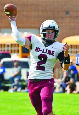 Hi-Line’s Brodie Diefenbaugh rifles a pass downfield.