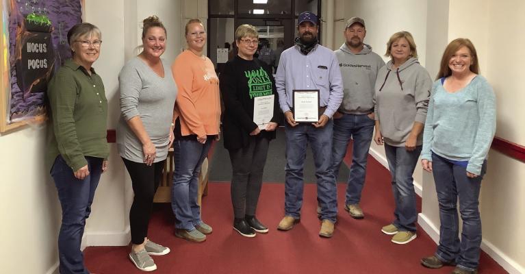 Frontier County Extension Board members &amp; staff pictured at their recent quarterly meeting. (L-R) Nebraska Extension 4-H Educator Kathy Burr, Extension Board members- Emily Lenz, Sami Scherbarth, Carol Hanes-with appreciation certificate, Randy Sheffield- with appreciation certificate, Nick Toberer, Helen Jurjens, &amp; Frontier County Extension Administrative Assistant- Mandy Contrerez. (Not pictured are LouAnn Wood, Leighlynn Obermiller &amp; Karrie Woehrle. )