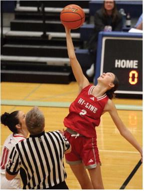 Hi-Line’s Lauryn Ruda easily wins the tip at the Bulls’ Subdistrict opener Monday at Bartley.