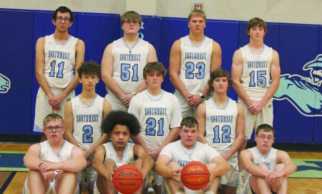 The Southwest boys basketball team is pictured, from left: Row 1: Joshua Hitt, Shie King, Alex Lashley, Michael Nelson Row 2: Jacob Barber, Houston Billeter, Trenton Williams Row 3: Austin Thompson, Jason Day, Hunter Blume, Nathan Rippe Not pictured: Jakub Walz