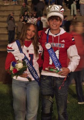 Medicine Valley seniors TeeJay Hildebrandt and Ethan Brown were named Homecoming Queen and King Friday following the Riaders football victory over SEM.