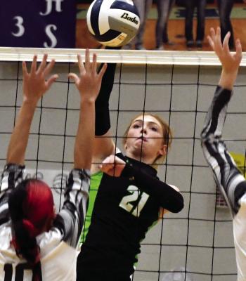 MHC’s Ella Shepperd-Broz slams a kill against Brady.