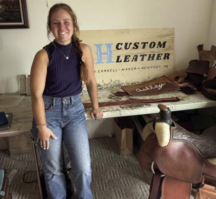 Ashley Connell, in her workshop in Newport, Nebraska, RH Custom Leather.