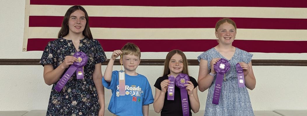 4-H Speech 2025 Left to Right: Kara Brockman, Quinten Kroll, Oakley Weissert and Lakyn Weissert.