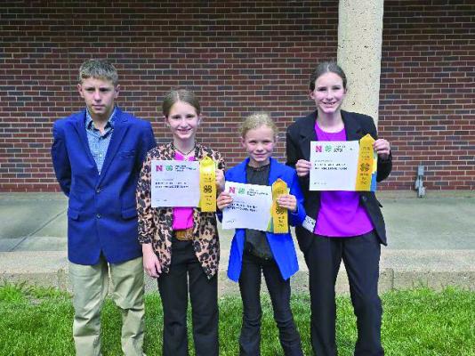 Phelps -Gosper 4-H Awards- Livestock Judging and Quiz Bowl (L – R) Brodie Heying, Abby Helms, Kahlia Killough, Lilly Helms