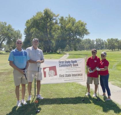 Golfing for the First State Bank &amp; Insurance in the Tri Valley Foundation Pro Am Golf Tournament were (l-r) Todd &amp; Tedd Watson, Eric and Kate Meyers.