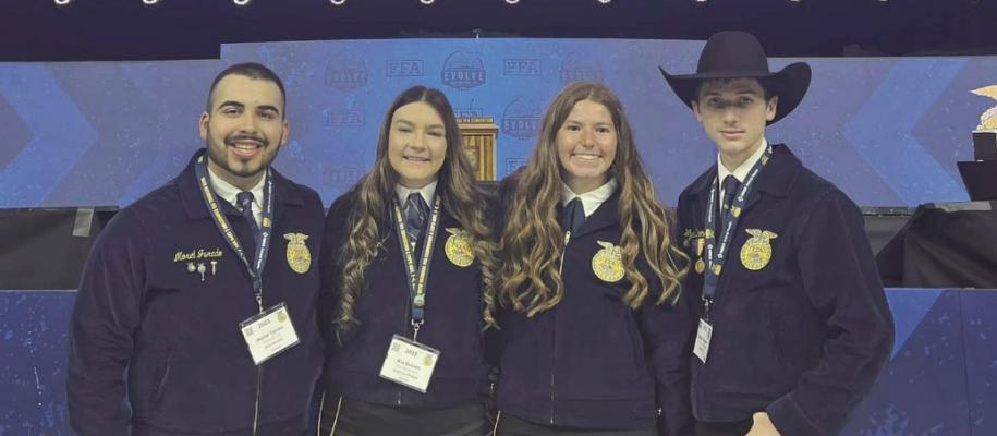 NCTA students receiving their American Degree at the 96th National FFA Convention in Indianapolis (L-R): Morel Jurado of Imperial, Kia Brown of Utica, Jozlyn Anderson of Plainview, and Wyatt Deemer of Tekamah.