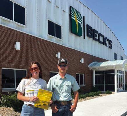Gracelynn McConville from Cambridge/Indianola and Macaiah Barber from McCook experienced Beck's Practical Farm Research Tour near Goehner, where they explored a wide range of current agronomic research.