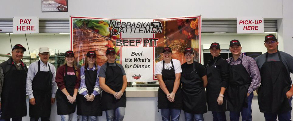 NCTA Aggies at the Beef Pit (L-R): Research Mgr. Husbandry, Alejandro Casella; Interim Executive Director, Dr. Kelly Bruns; students Afton Robertson, Rangely, CO; Karah Barnes, Lincoln, NE; Asst. Professor Jessica Rodman; students Jessy Linden, Callaway, NE; Tera Horky, Sargent, NE; Kacee Jo Saffer, Flagler, CO; Gage Sorensen, Garden City, KS; and Tristan Martin, Indianola, NE. (p/c N. Dragoo)