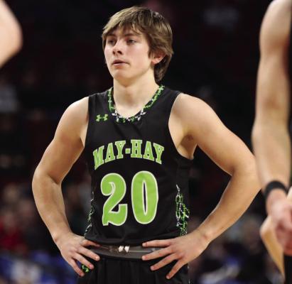 Grady Erickson takes a breather and surveys the court during a dead ball.
