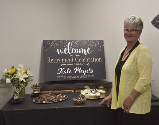 After 26 years, Kate Meyers celebrated her retirement at First State Insurance in Holbrook last Thursday. Many people came in to congratulate her at the office and a celebration continued that evening at the Holbrook Community Building with a dinner and visiting with friends and family.