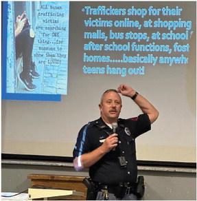 Nebraska State Trooper Tim Flick assisted in the presentations on digital citizenship and human trafficking last week.