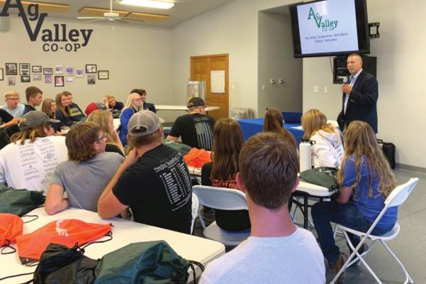 Jeff Krejdl presents about Ag Valley Co-op to the FFA students during Tuesday’s event hosted by Ag Valley.