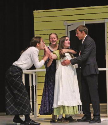 PIctured are Jalen Kent, Gaby Raburn, Grace Brown and Shane Horwart during a scene from their One Act Production of “The Miracle Worker,” which finished fourth at the NSAA State Play Production competition last week.