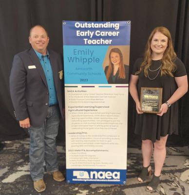 Emily Whipple, the Agricultural Education Instructor at Ainsworth Community Schools, was awarded the Outstanding Early Career Teacher Award by the Nebraska Agricultural Educators Association