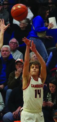 Cambridge’s Brady Ahlemeyer launches a three from the wing.