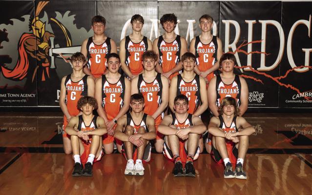 The Cambridge Boys Track and Field Team is pictured, from left, first row: Brady Ahlemeyer, Jackson Trompke, Trev Burke, Tate Koeppen; middle row: Carson Trompke, Jaysek Weiss, Tye Stanton, Hunter Perks, Isaac Wheelbarger; back row: Braydon Miller, Ben Hoberty, Wyatt Jackson, Gavin Gunderson. Photo Courtesy of H20 Photography.