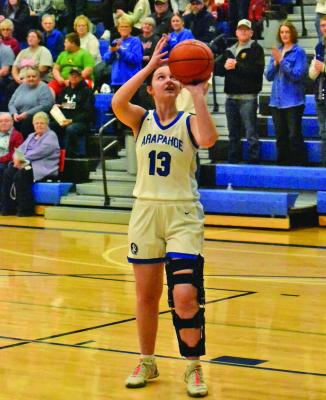 Arapahoe senior Haiden Garey opened the scoring in senior night. She added one rebound.