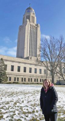 University of Nebraska-Lincoln sophomore and Cambridge native Jenna Ebbers is pictured outside the State Capitol Building in Lincoln.