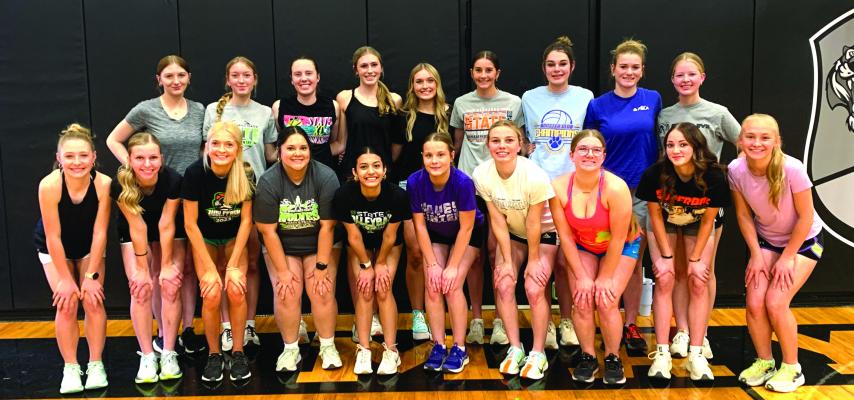 The Maywood-Hayes Center girls track and field team appears from left. Front row: Ava Messersmith, Karissa Stengel, Kadence Fisher, Monica Dimas Velazquez, Ayleen Hernandez, Hailey Lawson, Reagan Stengel, Karlee Hatifield, Dally Buffington and Angnesha Sankey. Back row: Grace Loomis, Charlotte Broker, Caylie Softley, Addison Richards, Kesli Cox, Blayklee Farr, Jillian Johnson, Amelia DeVaughn and Brooklynn Tidyman.