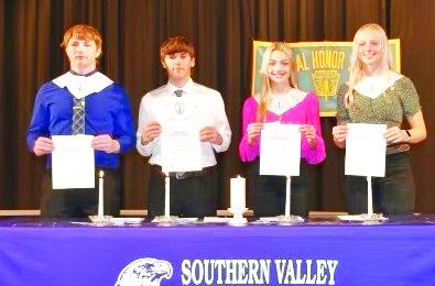 Inducted as the newest members of the Southern Valley chapter of the National Honor Society on Monday, April 17 were Colby Noel, Sam Bantam, Adi Hunt and Brynn Baily.