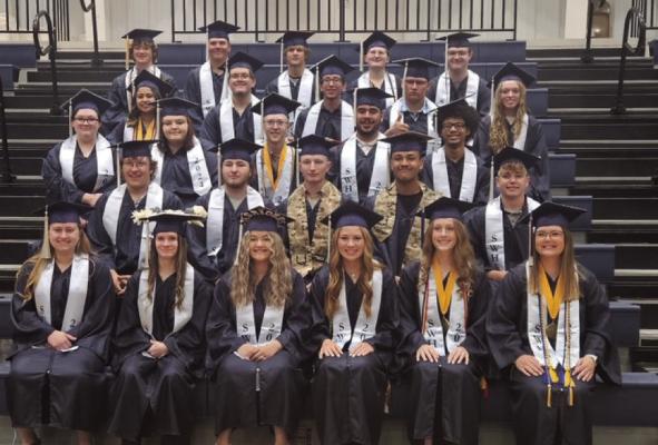 The 2024 Southwest Senior Class graduates are (L-R. front to back) Kirsten Hurst, Morgan Reeder, Trashanta Koetter, Bryn Lampe, Avery McConville, Ashlynn Latimer, Treven Critchfield, Jarrett Hitt, Gavin Hammond, Jakub Walz, Gage Overton, Brianna Rae, Kristy Kerns, Colton Sedlacek, Luis Escobar Salas, LaShawn McBride, Ana Cernil, Jason Day, Austin Thompson, Tristan Martan, Elizabeth Townsend, Nathen Rippe, Hunter Blume, Mitchell Stritt, Haylee Thomas, and Aden Schaffert.