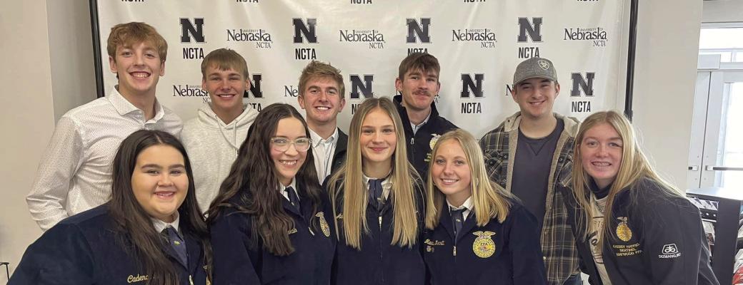 Maywood FFA (Top left) had a successful day at district LDE’s! Lots of time and preparation goes into these contests and Maywood’s chapter was represented well! Results: (Bottom left) Ag Demonstration-District Champions, State Qualifying Meat Processing-Jaxson Anders, Haydn Farr, Gage Gerlach, Jeremiah Ingison. Results of Junior Public Speaking-Maddie Merritt-Blue Ribbon; Cadence McGee-Blue Ribbon; Creed Speaking Adalyn Schurr-Red Ribbon; Adrianna Estrada-White Ribbon.