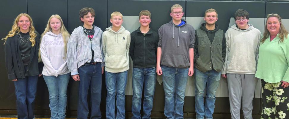 Pictured are the Maywood 2026 Drivers Ed Graduates and their Instructor. Graduates: (Pictured) Paytyn Stengel, Morgen Friend, Gavon Schurr, Easton Gilmore, Lynden Merritt, Robert Carter, Jace Oldham, Nathan Cuellar (Not pictured) Harper Gleason, Cooper Tidyman, Aiden Bryant, Taylor Bryant, Hayze Keefer-Yonker, and Elliott Oakman Instructor: Emily Lenz