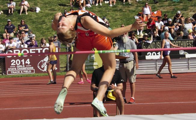 Cambridge’s Erin Johnson jumped 4’8” in the Class D girl’s state high jump.